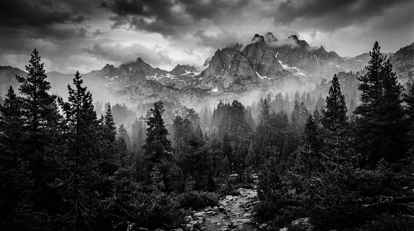 Pine forest and mountains